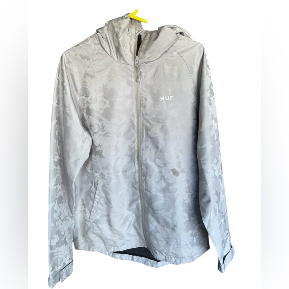 HUF Gray Full Zip Hooded Windbreaker Jacket Men’s M Skate Streetwear